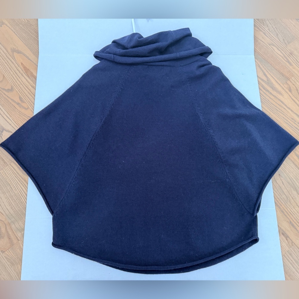 Cynthia Rowley Navy Blue Cowl Neck Merino Wool Poncho - Picture 4 of 5